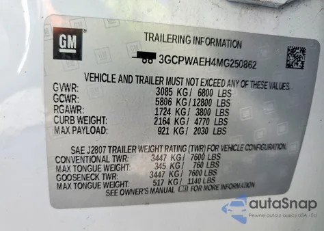 2021 Chevrolet Silverado C1500 из США, поврежденный, VIN 3GCPWAEH4MG250862